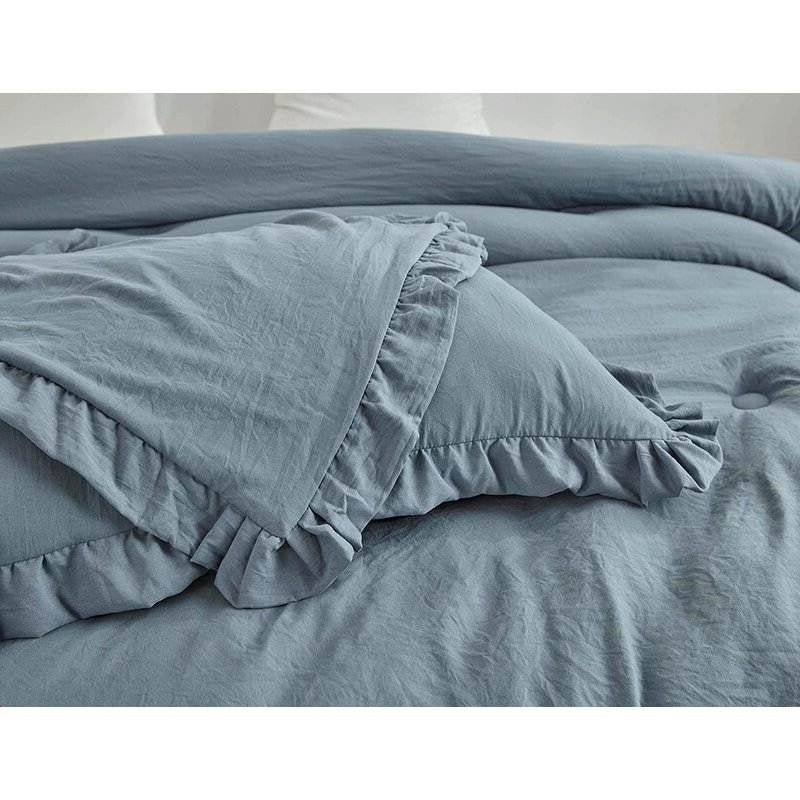 Queen Oversized Blue Ruffled Edge Microfiber Comforter Set LuxuryLifeWay Online Store