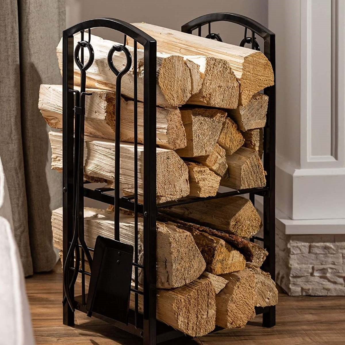 5 Piece Vintage Firewood Log Rack Holder Tools Set LuxuryLifeWay Online Store