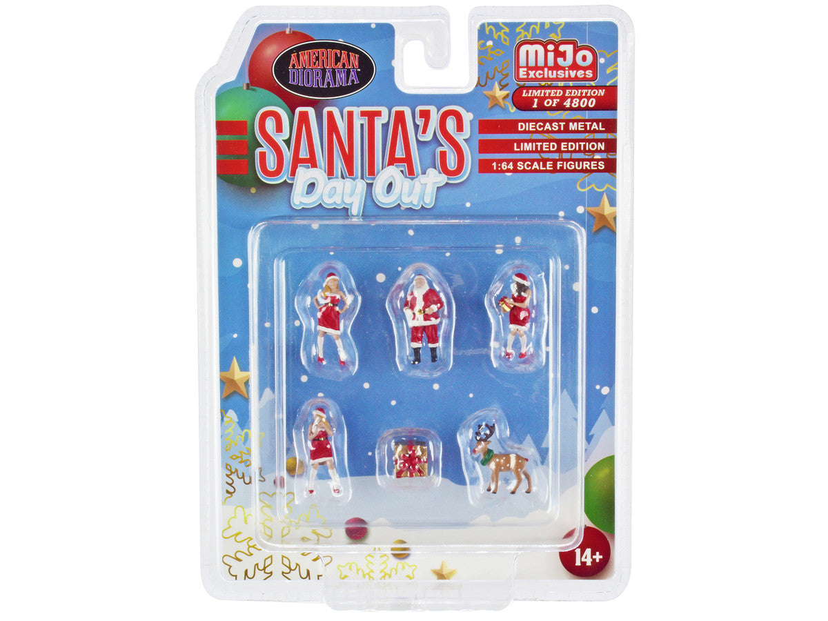 "Santa's Day Out" 6 piece Diecast Set (1 Male 2 Female 1 Reindeer 1 Present Figures and Accessories) Limited Edition to 4800 pieces Worldwide 1/64 Scale Models by American Diorama LuxuryLifeWay Online Store
