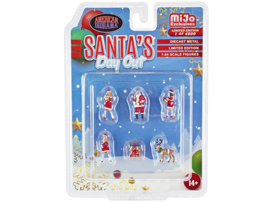 "Santa's Day Out" 6 piece Diecast Set (1 Male 2 Female 1 Reindeer 1 Present Figures and Accessories) Limited Edition to 4800 pieces Worldwide 1/64 Scale Models by American Diorama LuxuryLifeWay Online Store
