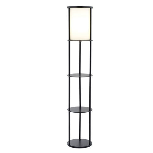 Modern Asian Style Round Shelf Floor Lamp in Black with White Shade LuxuryLifeWay Online Store