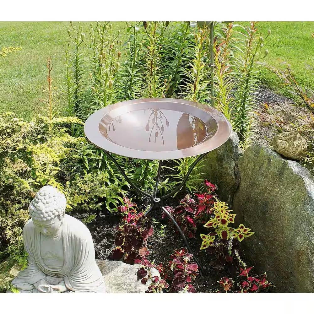 24-inch Diameter Round Copper Plated Brass Large Bird Bath Rimmed Bowl Birdbath LuxuryLifeWay Online Store