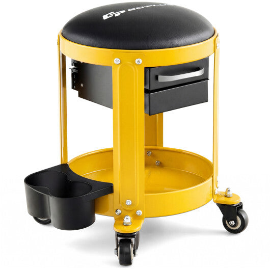Rolling Mechanic Stool with Removable Padded Seat and Drawers-Yellow LuxuryLifeWay Online Store