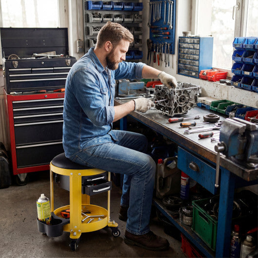 Rolling Mechanic Stool with Removable Padded Seat and Drawers-Yellow LuxuryLifeWay Online Store
