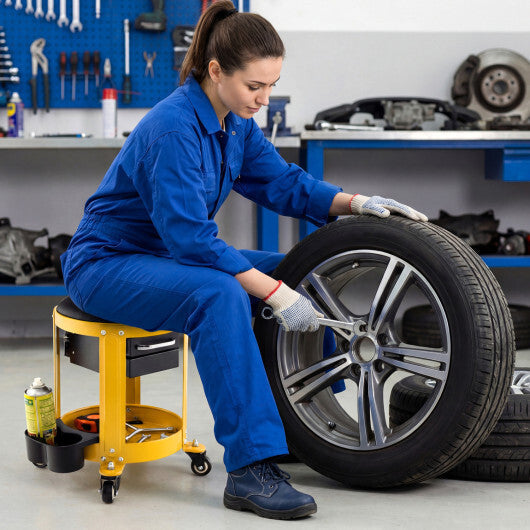 Rolling Mechanic Stool with Removable Padded Seat and Drawers-Yellow LuxuryLifeWay Online Store