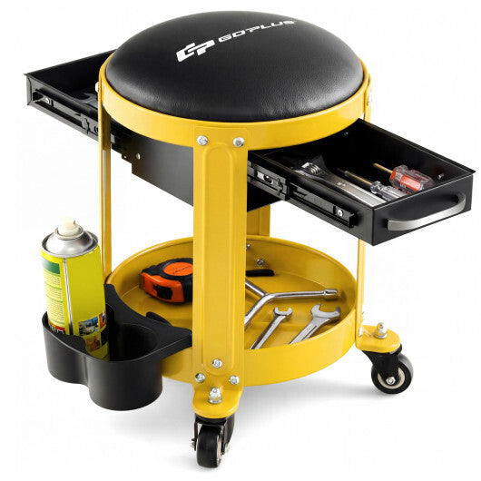 Rolling Mechanic Stool with Removable Padded Seat and Drawers-Yellow LuxuryLifeWay Online Store