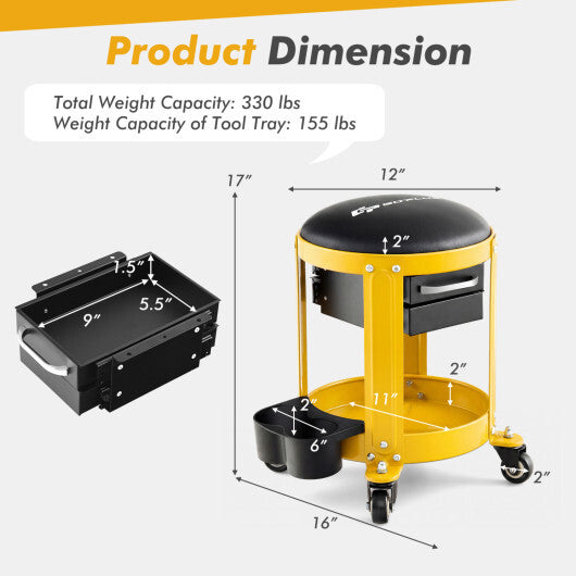 Rolling Mechanic Stool with Removable Padded Seat and Drawers-Yellow LuxuryLifeWay Online Store