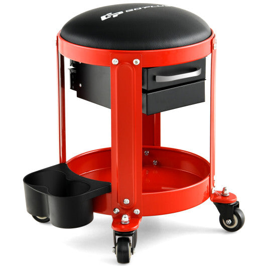Rolling Mechanic Stool with Removable Padded Seat and Drawers-Yellow LuxuryLifeWay Online Store