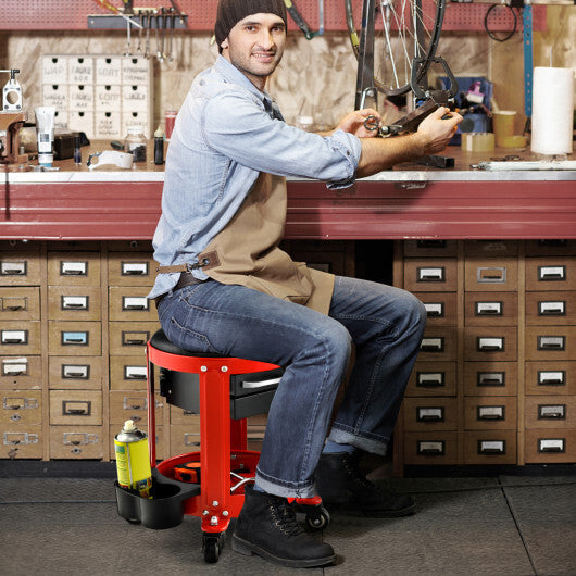 Rolling Mechanic Stool with Removable Padded Seat and Drawers-Yellow LuxuryLifeWay Online Store