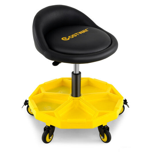 20 Inch-25 Inch Height Adjustable Rolling Garage Stool with Tool Tray Storage-Yellow LuxuryLifeWay Online Store