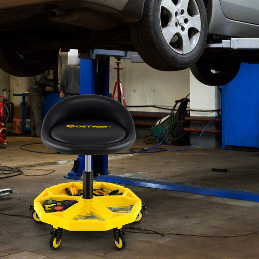 20 Inch-25 Inch Height Adjustable Rolling Garage Stool with Tool Tray Storage-Yellow LuxuryLifeWay Online Store