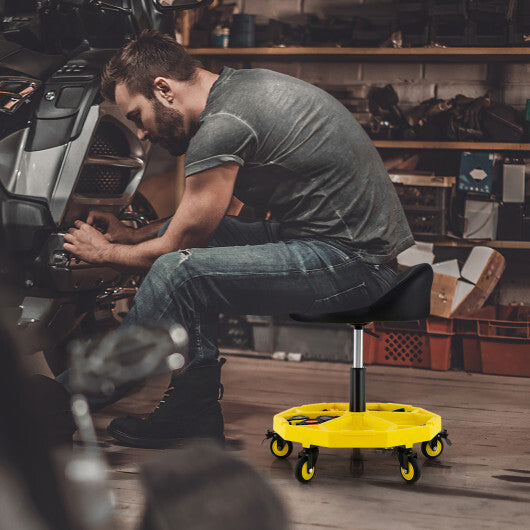 20 Inch-25 Inch Height Adjustable Rolling Garage Stool with Tool Tray Storage-Yellow LuxuryLifeWay Online Store