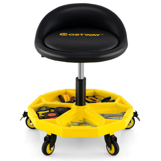 20 Inch-25 Inch Height Adjustable Rolling Garage Stool with Tool Tray Storage-Yellow LuxuryLifeWay Online Store