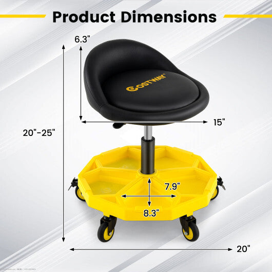 20 Inch-25 Inch Height Adjustable Rolling Garage Stool with Tool Tray Storage-Yellow LuxuryLifeWay Online Store