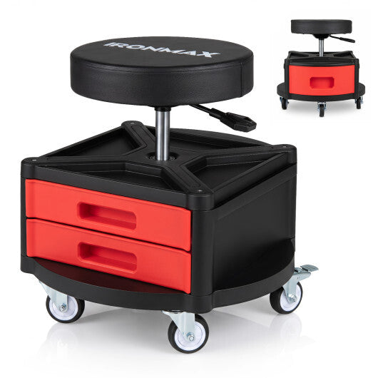 Rolling Mechanic Stool with Cushioned Seat & Dual Tool Trays 330 LBS-Red LuxuryLifeWay Online Store