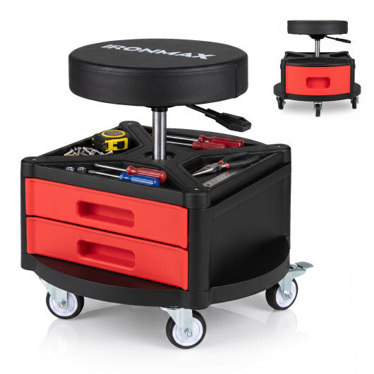 Rolling Mechanic Stool with Cushioned Seat & Dual Tool Trays 330 LBS-Red LuxuryLifeWay Online Store