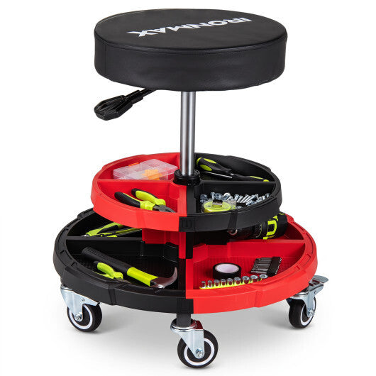 Rolling Mechanic Stool with Cushioned Seat and 5 Wheels 330 LBS-Red LuxuryLifeWay Online Store