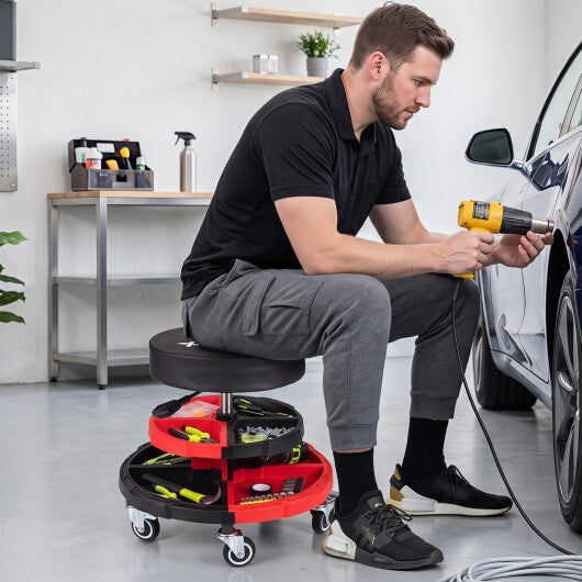 Rolling Mechanic Stool with Cushioned Seat and 5 Wheels 330 LBS-Red LuxuryLifeWay Online Store