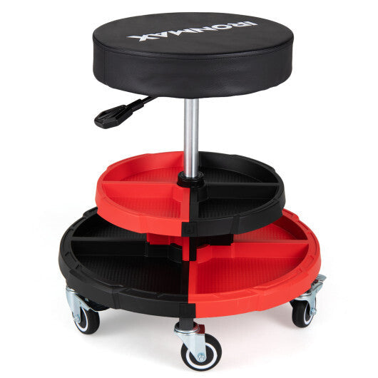 Rolling Mechanic Stool with Cushioned Seat and 5 Wheels 330 LBS-Red LuxuryLifeWay Online Store