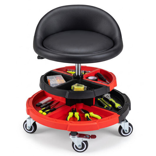 360? Rolling Mechanic Stool with 2 Tool Storage Trays-Red LuxuryLifeWay Online Store