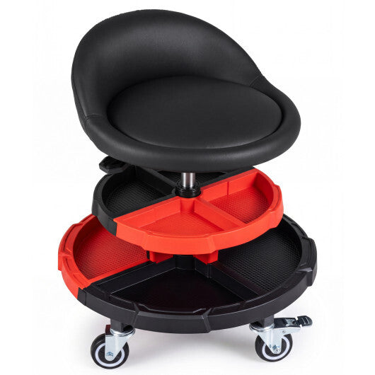 360? Rolling Mechanic Stool with 2 Tool Storage Trays-Red LuxuryLifeWay Online Store