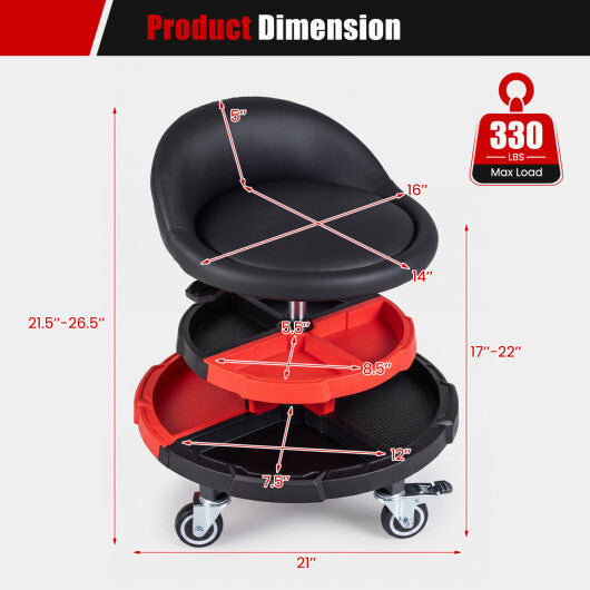 360? Rolling Mechanic Stool with 2 Tool Storage Trays-Red LuxuryLifeWay Online Store