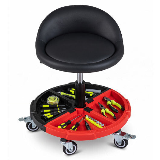 360? Rolling Mechanic Stool with 1 Tool Storage Tray-Red LuxuryLifeWay Online Store