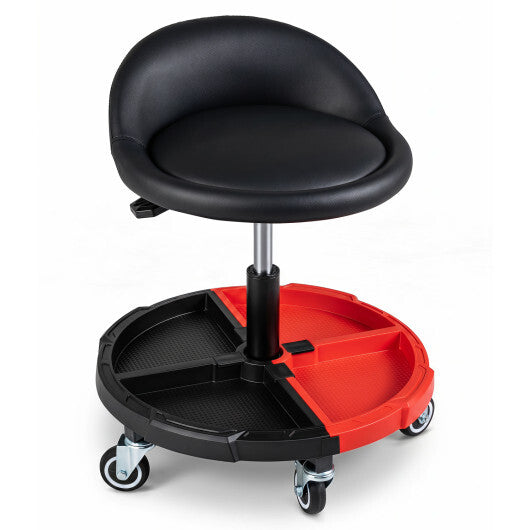 360? Rolling Mechanic Stool with 1 Tool Storage Tray-Red LuxuryLifeWay Online Store
