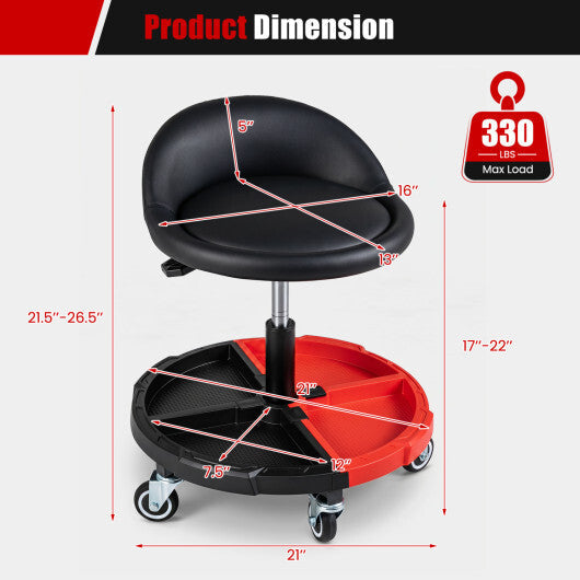 360? Rolling Mechanic Stool with 1 Tool Storage Tray-Red LuxuryLifeWay Online Store