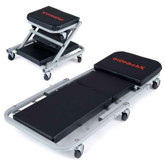 36" 2-in-1 Mechanic Creeper and Z-Seat with 6 Swivel Casters-Black LuxuryLifeWay Online Store