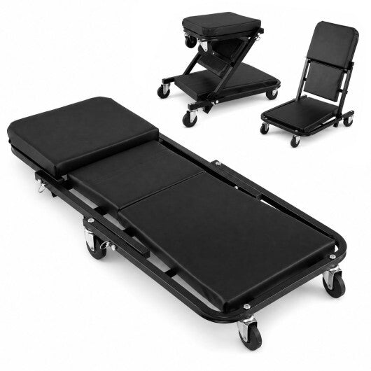 36" 3-in-1 Folding Mechanic Creeper Under Car Roller Creeper-Black LuxuryLifeWay Online Store