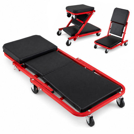 36" 3-in-1 Folding Mechanic Creeper Under Car Roller Creeper-Black LuxuryLifeWay Online Store