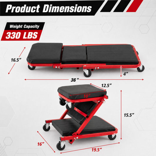 36" 3-in-1 Folding Mechanic Creeper Under Car Roller Creeper-Black LuxuryLifeWay Online Store