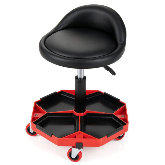 Height Adjustable Garage Seat with and PU Leather Seat Cushion-Blackred LuxuryLifeWay Online Store