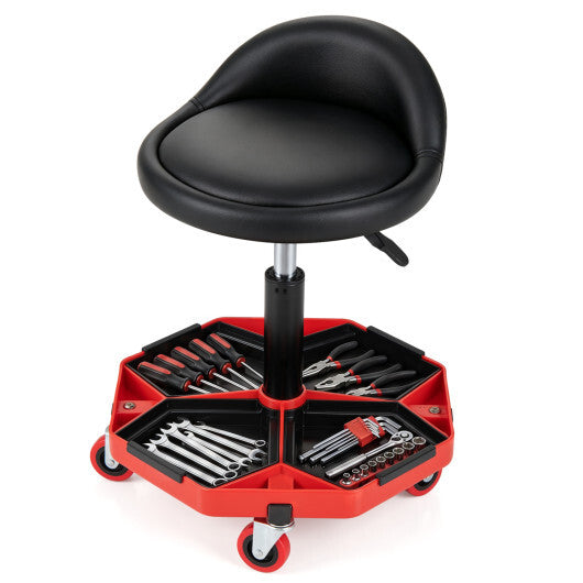 Height Adjustable Garage Seat with and PU Leather Seat Cushion-Blackred LuxuryLifeWay Online Store