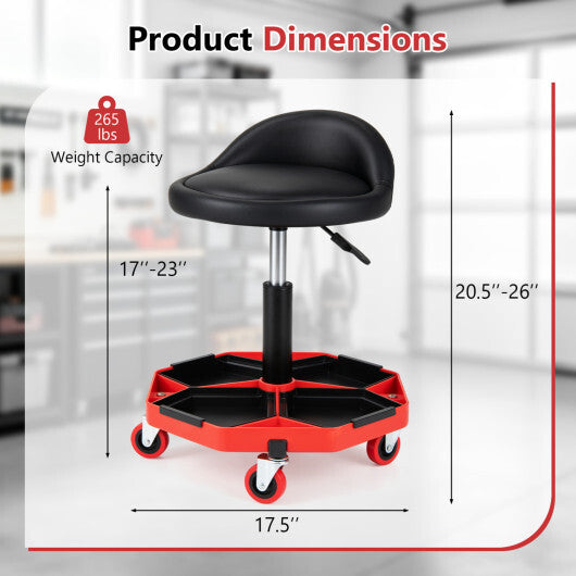 Height Adjustable Garage Seat with and PU Leather Seat Cushion-Blackred LuxuryLifeWay Online Store