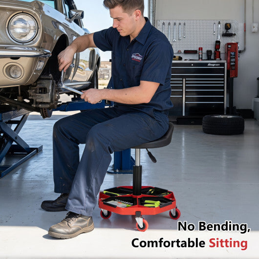 Height Adjustable Garage Seat with and PU Leather Seat Cushion-Blackred LuxuryLifeWay Online Store