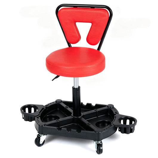 Rolling Garage Mechanic Stool with Tool Tray Storage and Padded Seat 330 LBS-Black & Red LuxuryLifeWay Online Store