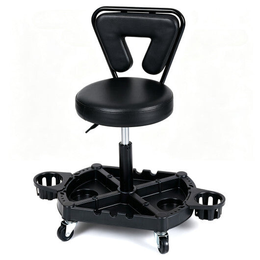 Rolling Garage Mechanic Stool with Tool Tray Storage and Padded Seat 330 LBS-Black & Red LuxuryLifeWay Online Store