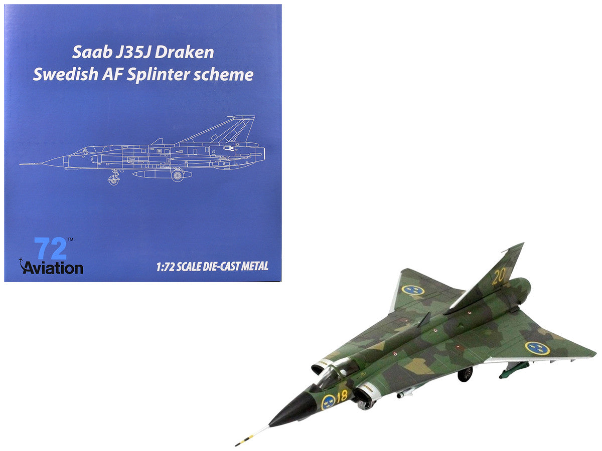 Saab J35J Draken Fighter Aircraft "Splinter Camouflage Scheme F 18 Sodertorn Wing" (1972) Swedish Air Force 1/72 Diecast Model Airplane by Aviation 72 LuxuryLifeWay Online Store