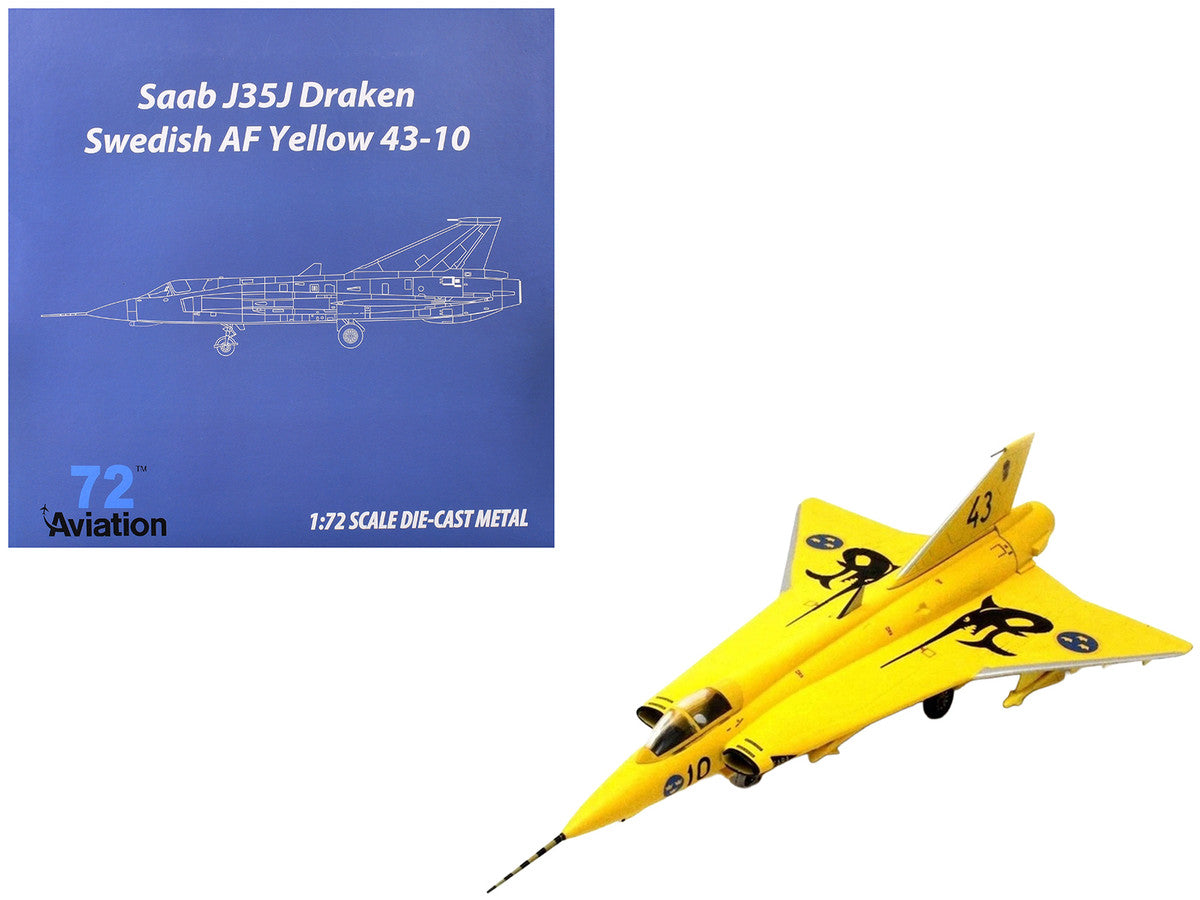 Saab J35J Draken Fighter Aircraft "43-10 3 "Johan Gul" Squadron 10 Wing Final Flight Livery" (1997) Swedish Air Force 1/72 Diecast Model Airplane by Aviation 72 LuxuryLifeWay Online Store
