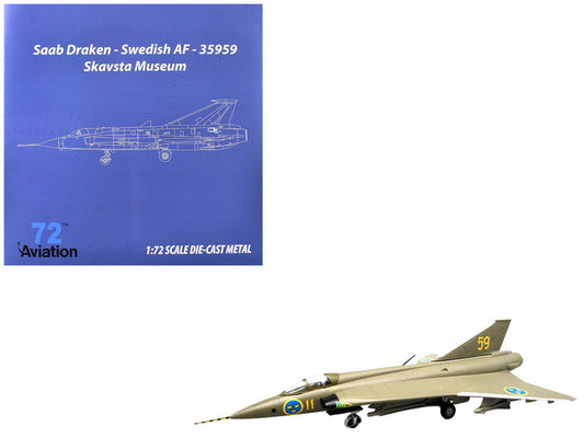 Saab S35 Draken Fighter Aircraft "59 F 11 Wing Skavsta Museum" (1979) Swedish Air Force 1/72 Diecast Model Airplane by Aviation 72 LuxuryLifeWay Online Store