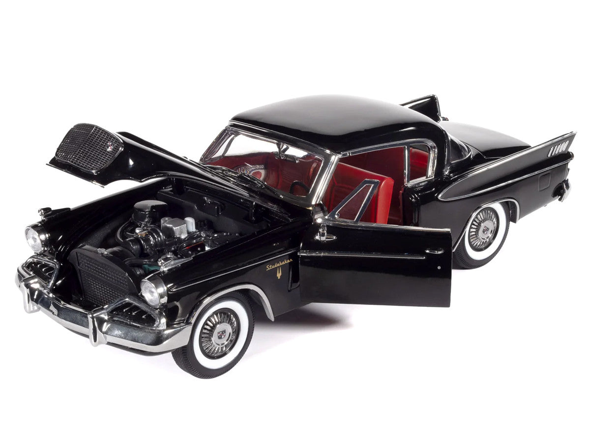 1957 Studebaker Golden Hawk Midnight Black with Red Interior 1/18 Diecast Model by Auto World LuxuryLifeWay Online Store