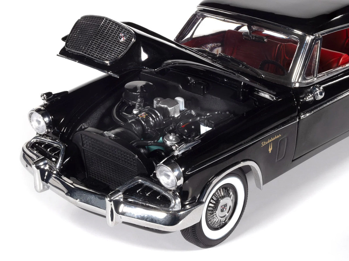1957 Studebaker Golden Hawk Midnight Black with Red Interior 1/18 Diecast Model by Auto World LuxuryLifeWay Online Store