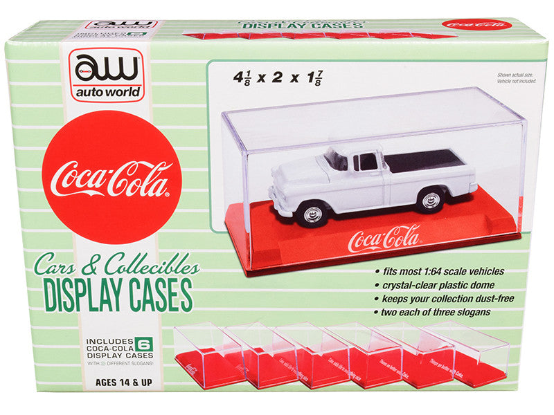 6 Collectible Acrylic Display Show Cases with Red Plastic Bases with 3 Different Slogans "Coca-Cola" for 1/64 Scale Model Cars by Auto World LuxuryLifeWay Online Store