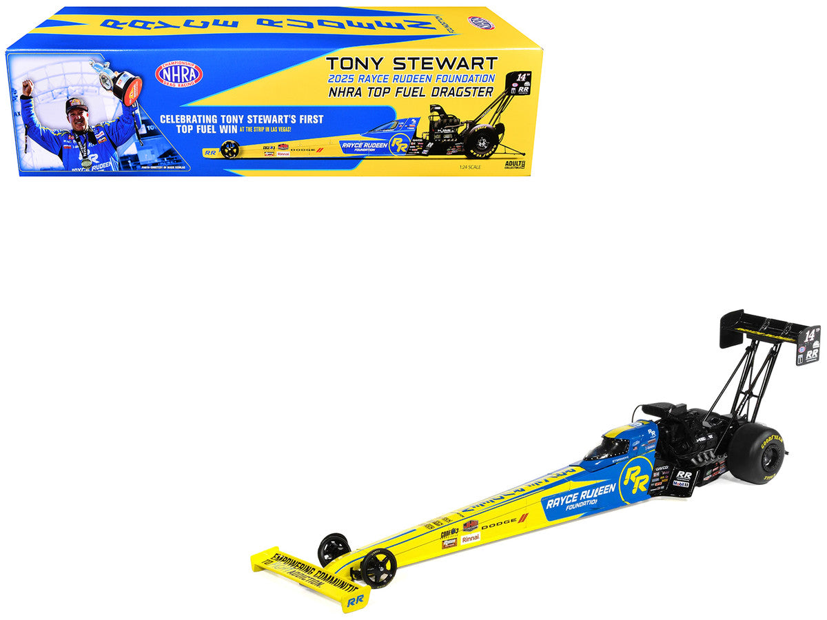 NHRA TFD (Top Fuel Dragster) #14TF Tony Stewart "Rayce Rudeen Foundation" Blue and Yellow (2025) 1/24 Diecast Model by Auto World LuxuryLifeWay Online Store