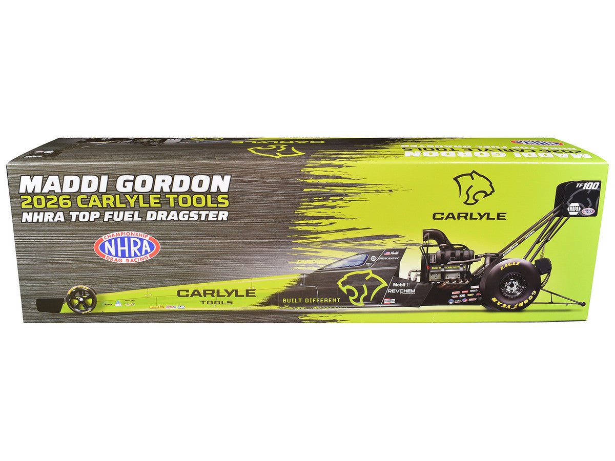 NHRA TFD (Top Fuel Dragster) #TF100 Maddi Gordon "Carlyle Tools" Green and Black (2026) 1/24 Diecast Model Car Auto World LuxuryLifeWay Online Store