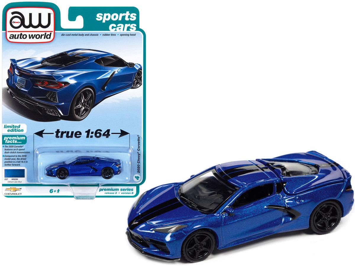 2020 Chevrolet Corvette Elkhart Lake Blue Metallic "Sports Cars" Limited Edition 1/64 Diecast Model Car by Auto World LuxuryLifeWay Online Store