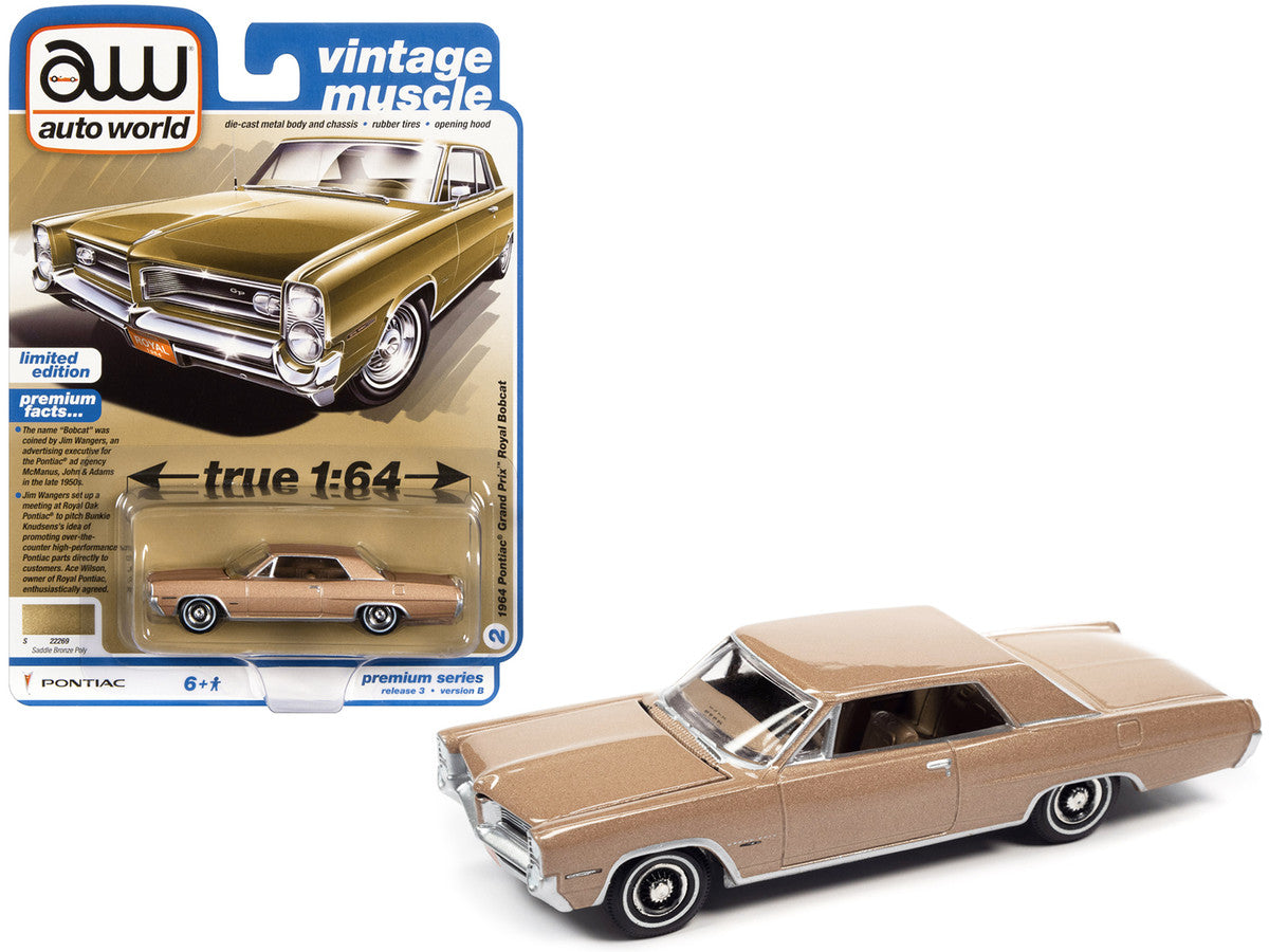 1964 Pontiac Grand Prix Royal Bobcat Saddle Bronze Metallic "Vintage Muscle" Limited Edition 1/64 Diecast Model Car by Auto World LuxuryLifeWay Online Store