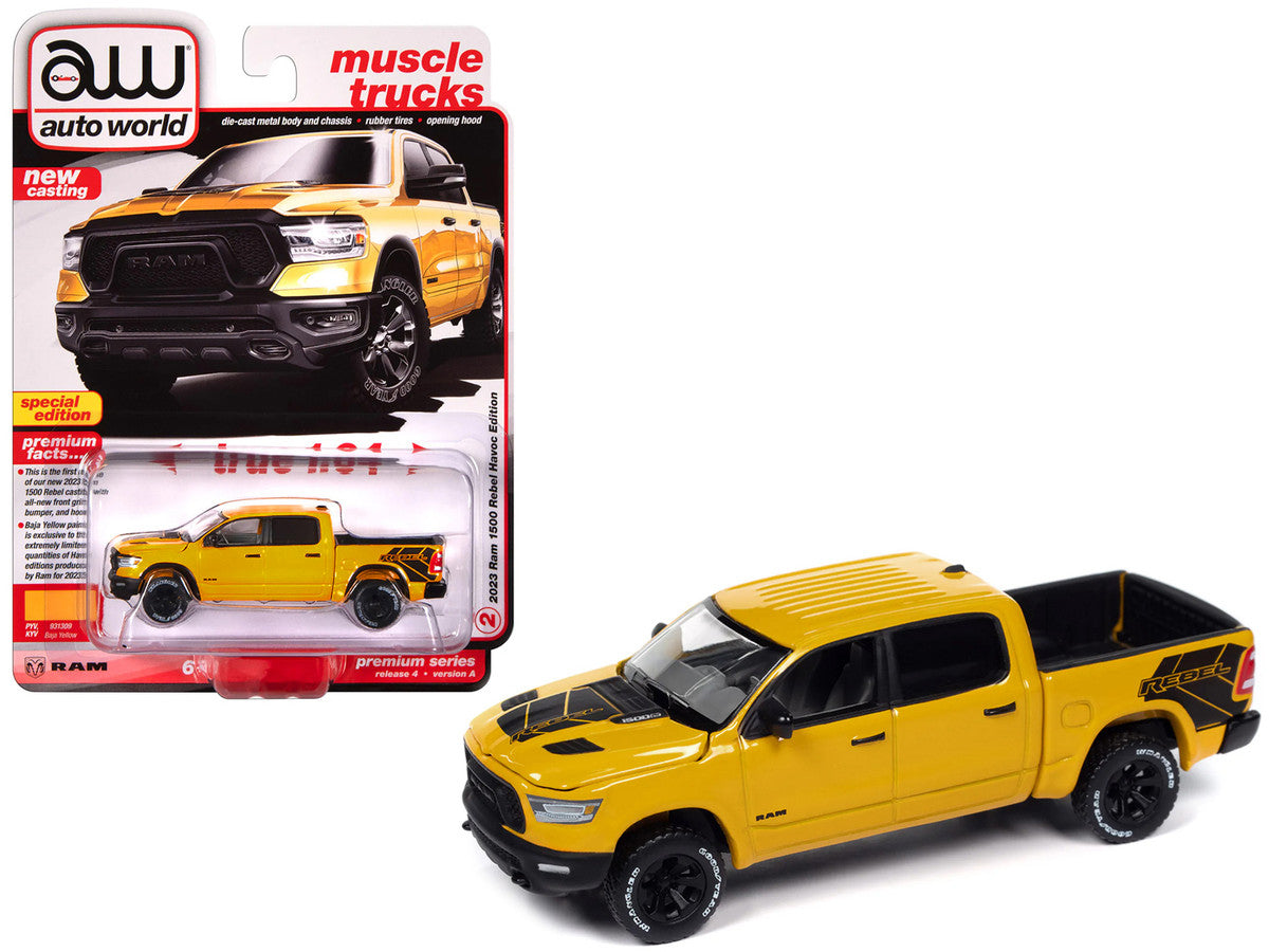 2023 Ram 1500 Rebel Havoc Edition Pickup Truck Baja Yellow "Muscle Trucks" Series 1/64 Diecast Model Car by Auto World LuxuryLifeWay Online Store